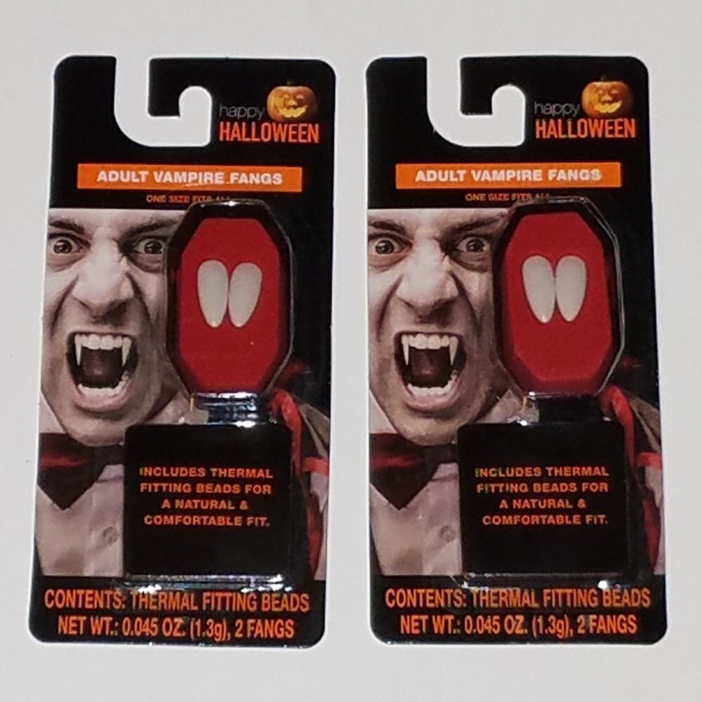 NEW 2 Pks Adult Vampire Fangs One Size Fits All Halloween Costume Accessory Lot